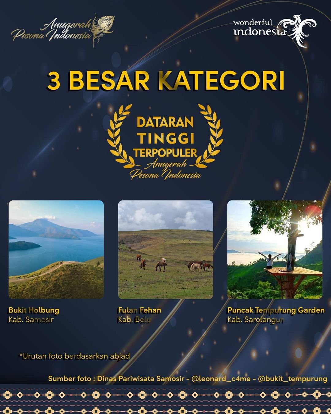 Fulan Fehan masuk nominasi terbaik kategori Dataran Tinggi Anugerah Pesona Indonesia 2 Fulan Fehan Masuk Kategori Dataran Tinggi Terpopuler Anugerah Pesona Indonesia